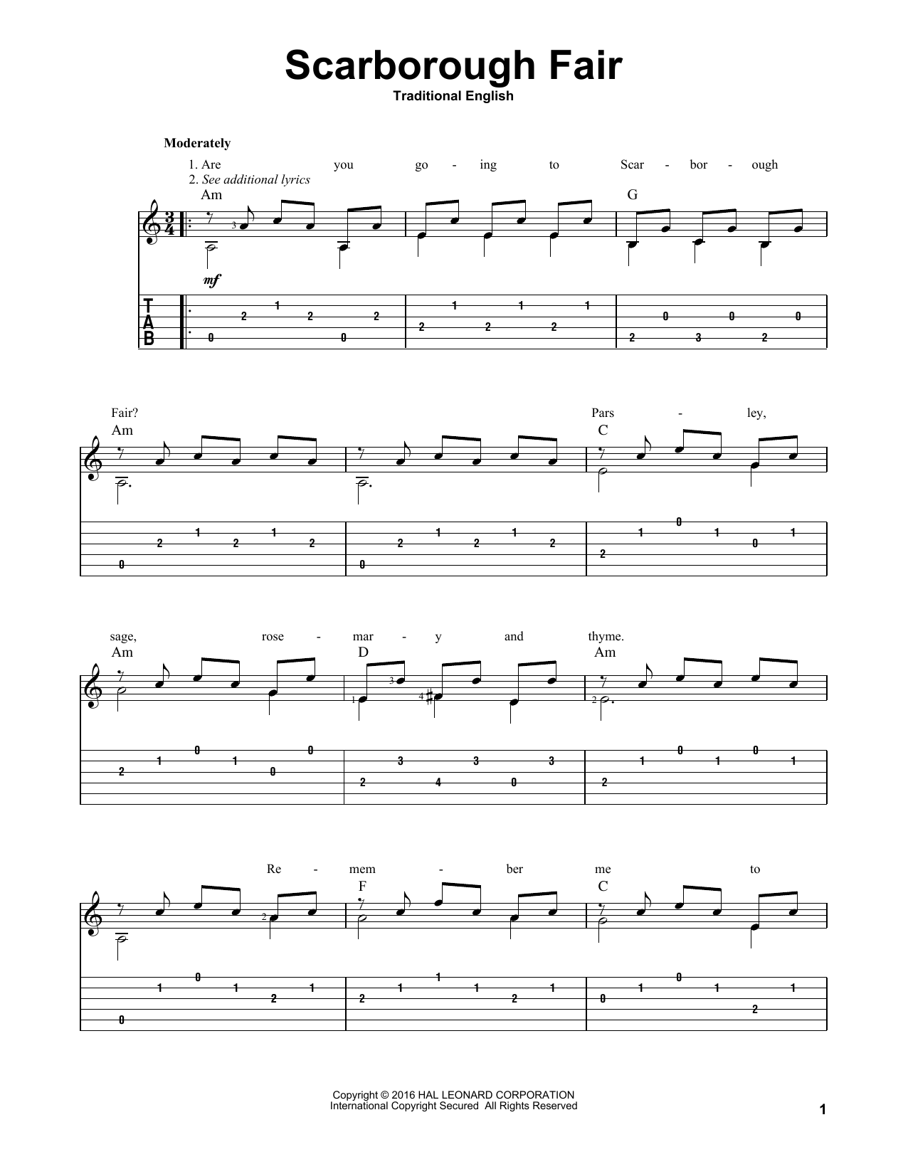Mark Phillips Scarborough Fair Sheet Music Notes & Chords for Guitar Tab - Download or Print PDF