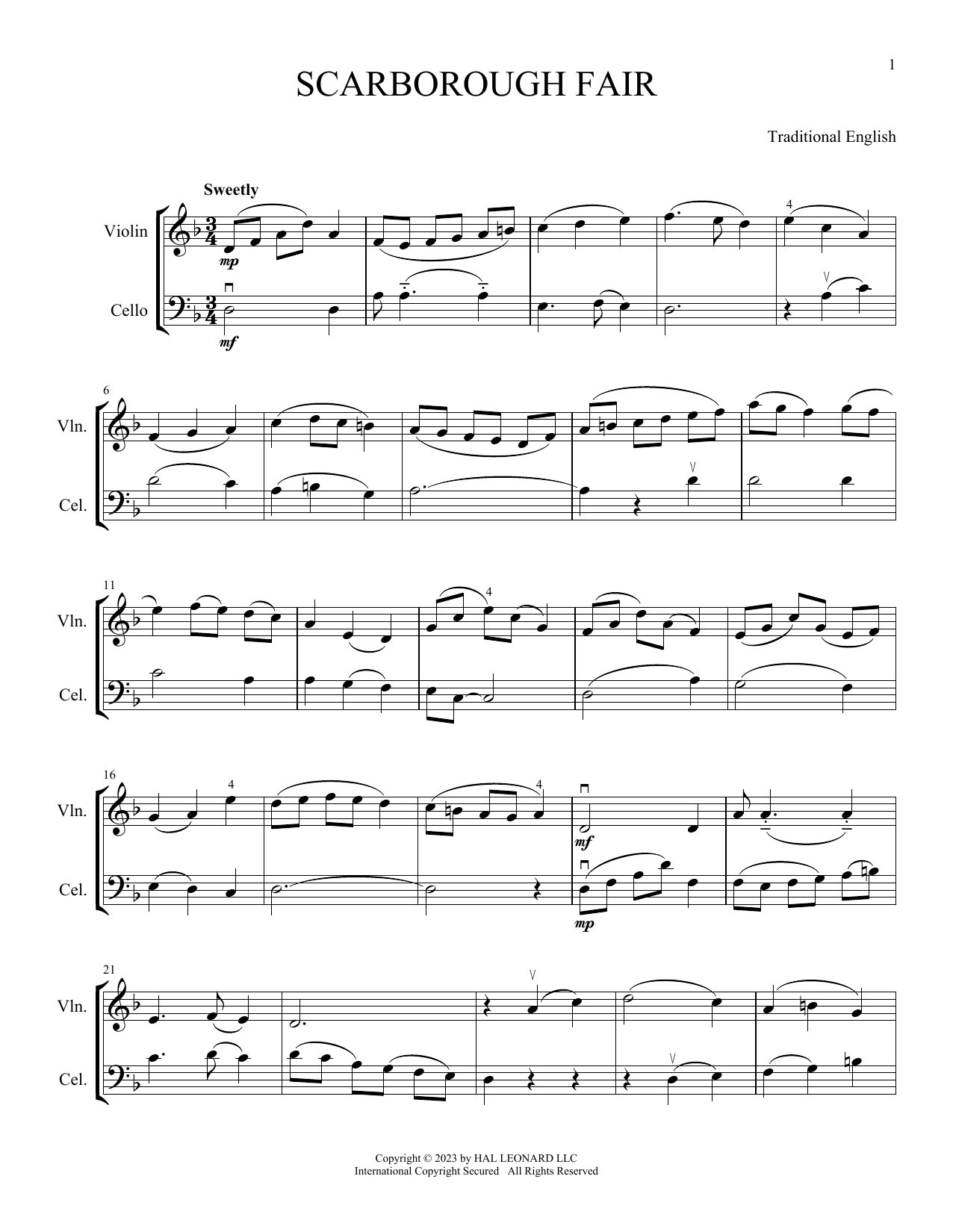 Traditional English Scarborough Fair (arr. Michelle Hynson) Sheet Music Notes & Chords for Instrumental Duet - Download or Print PDF