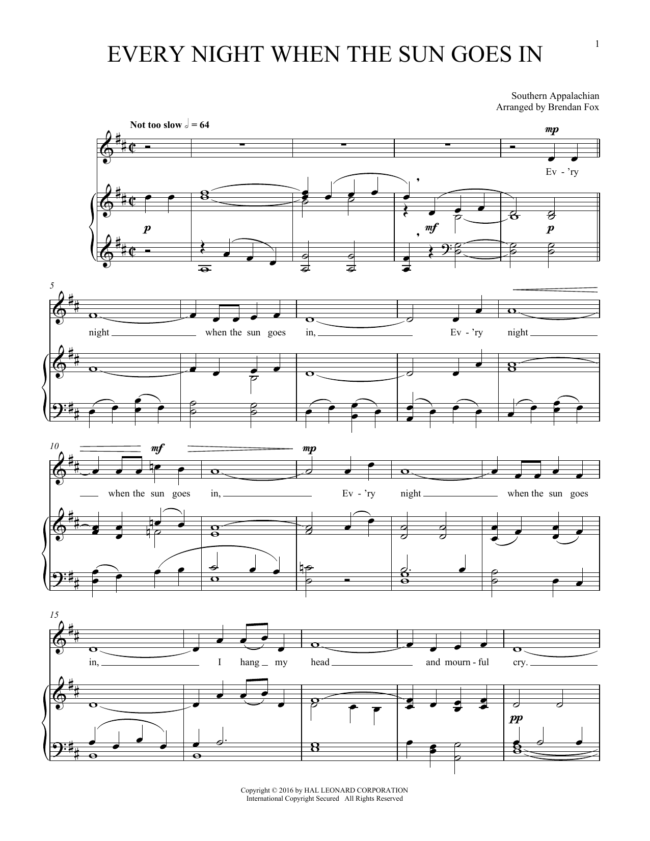 Traditional Every Night When The Sun Goes Down Sheet Music Notes & Chords for Piano & Vocal - Download or Print PDF