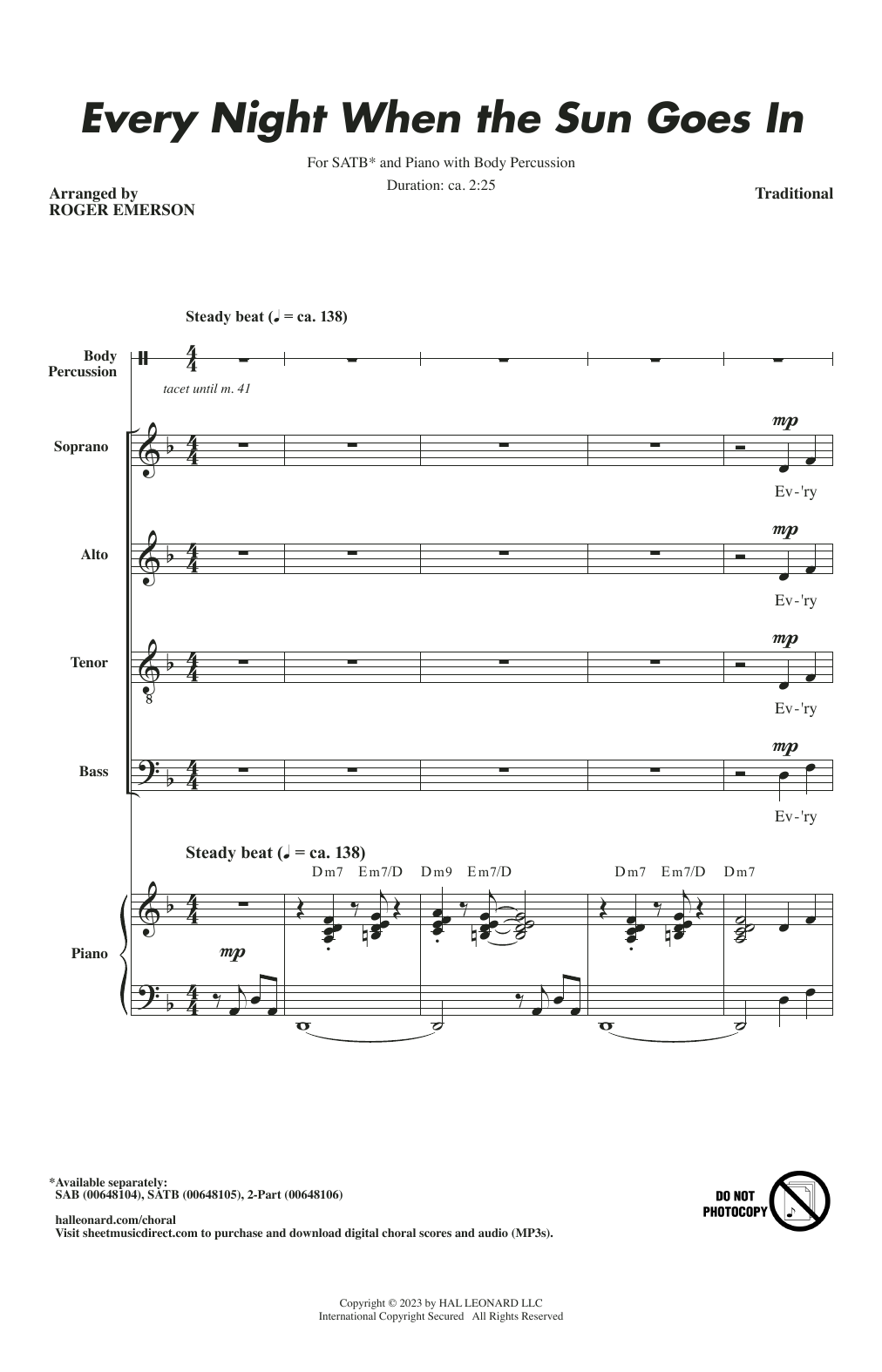 Traditional Every Night When The Sun Goes In (arr. Roger Emerson) Sheet Music Notes & Chords for 2-Part Choir - Download or Print PDF