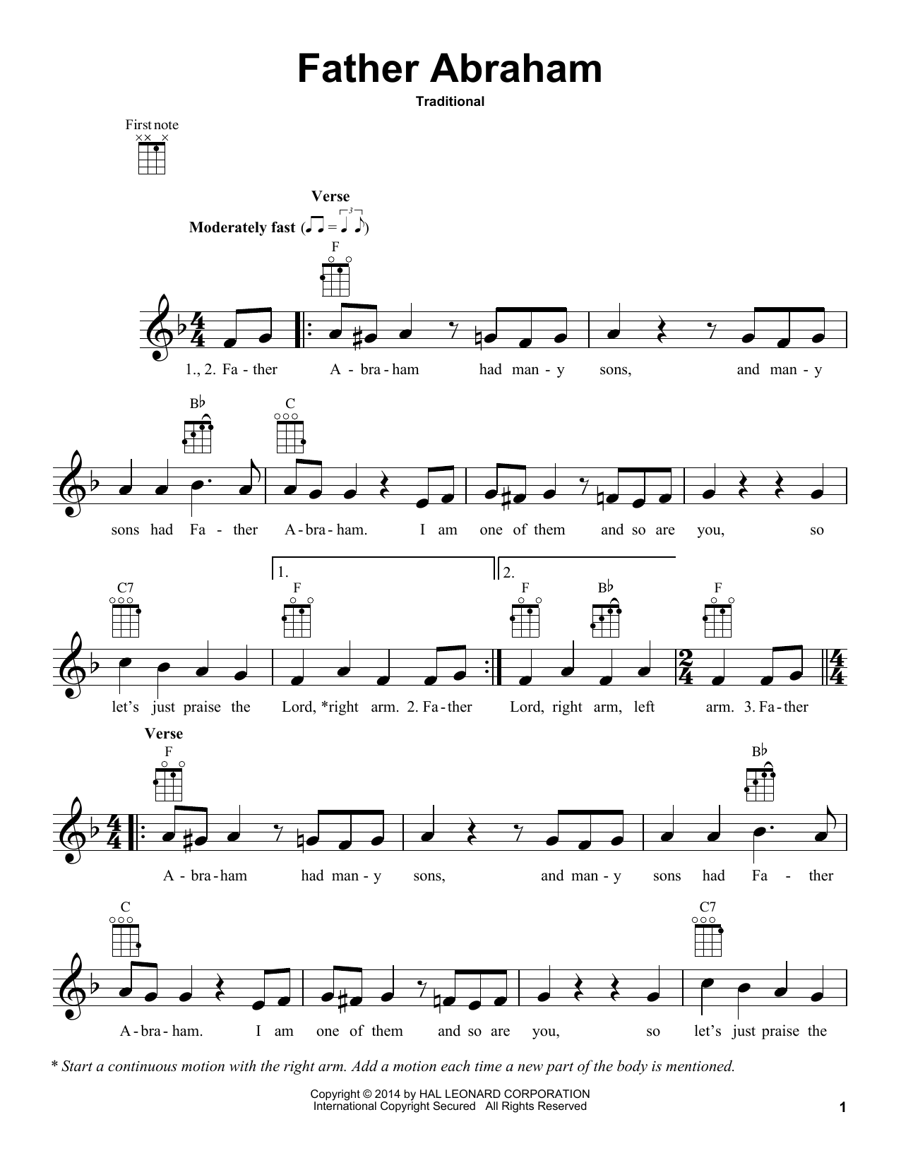 Traditional Father Abraham Sheet Music Notes & Chords for Ukulele - Download or Print PDF