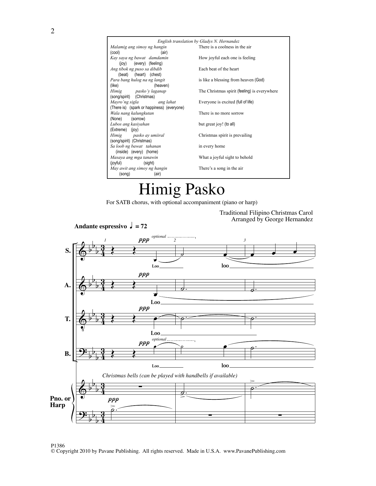 Traditional Filipino Christmas Carol Himig Pasko (arr. George Hernandez) Sheet Music Notes & Chords for SATB Choir - Download or Print PDF