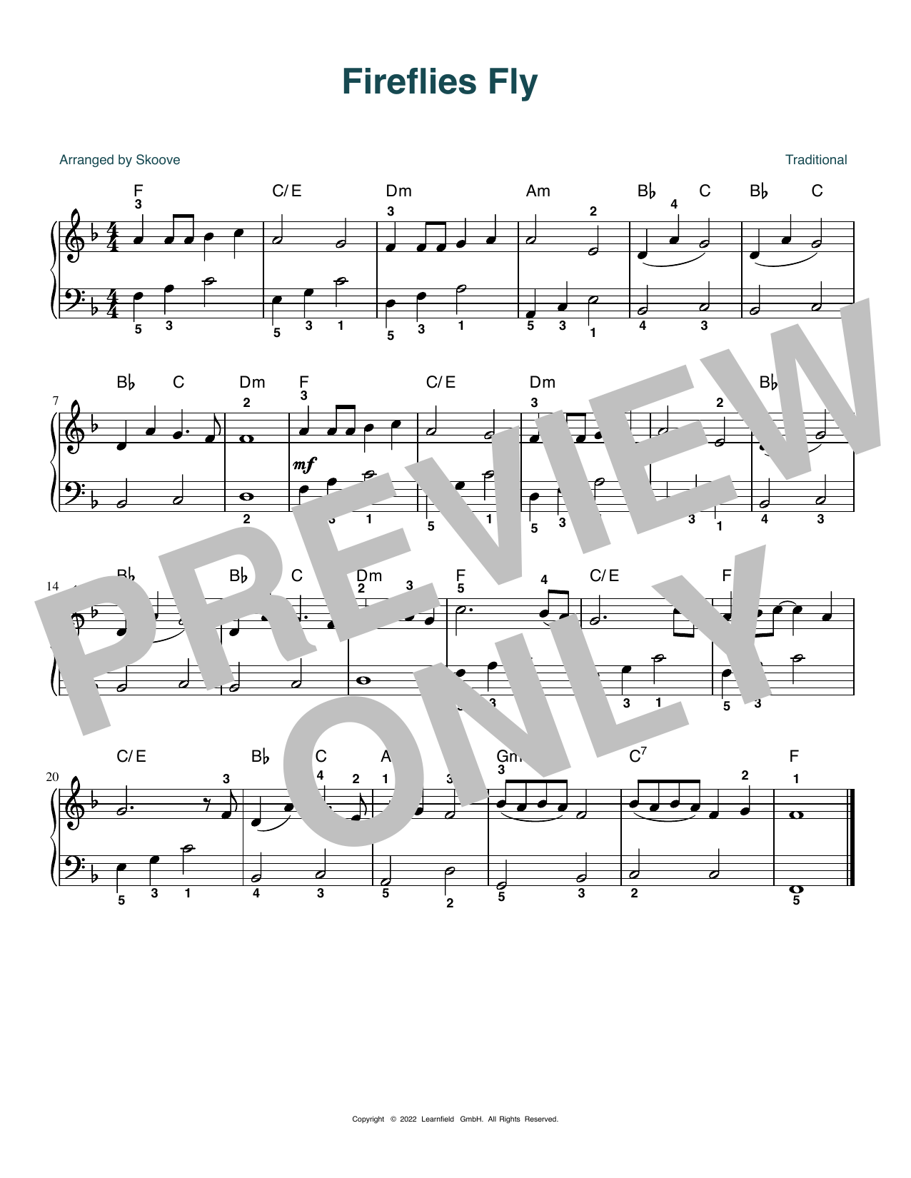 Traditional Fireflies Fly (arr. Skoove) Sheet Music Notes & Chords for Easy Piano - Download or Print PDF