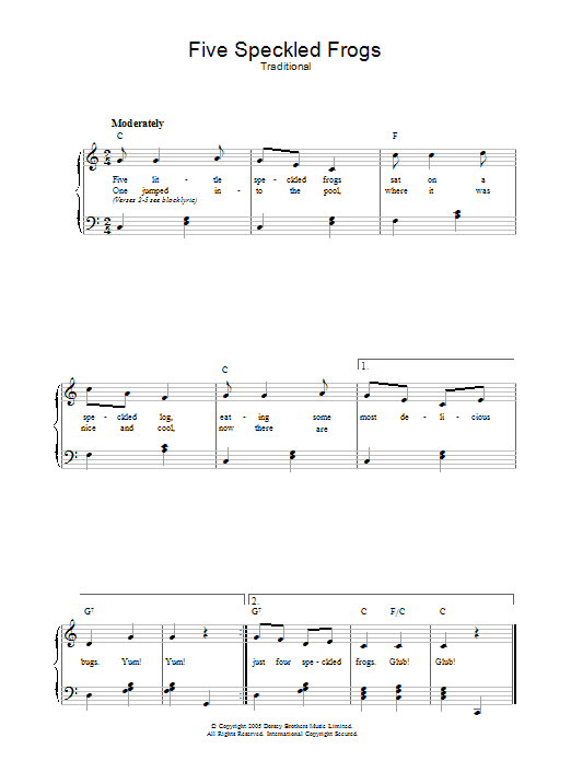 Traditional Five Little Speckled Frogs Sheet Music Notes & Chords for Easy Guitar Tab - Download or Print PDF