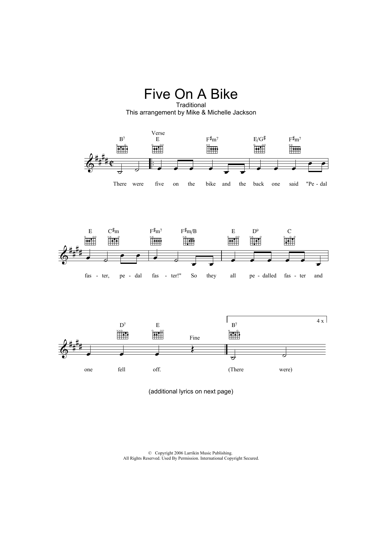 Traditional Five On A Bike Sheet Music Notes & Chords for Melody Line, Lyrics & Chords - Download or Print PDF