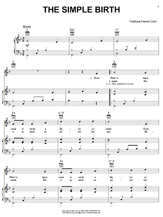 Traditional Carol The Simple Birth Sheet Music Notes & Chords for Melody Line, Lyrics & Chords - Download or Print PDF