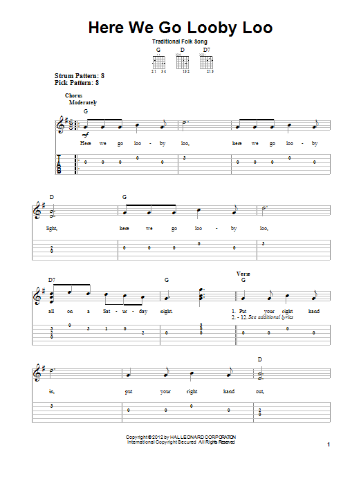 Traditional Folk Song Here We Go Looby Loo Sheet Music Notes & Chords for Ukulele - Download or Print PDF