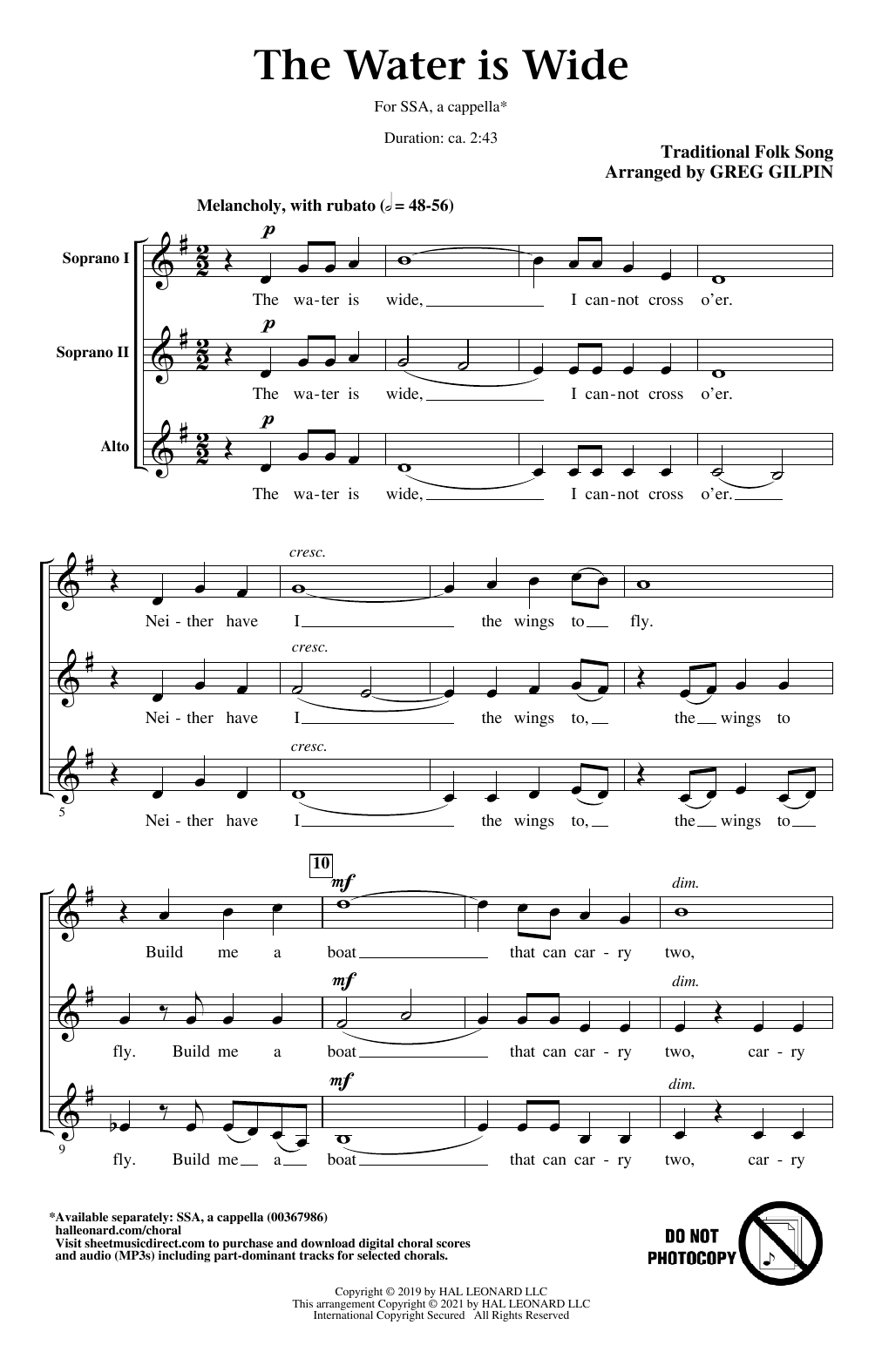 Traditional Folk Song The Water Is Wide (arr. Greg Gilpin) Sheet Music Notes & Chords for SSA Choir - Download or Print PDF