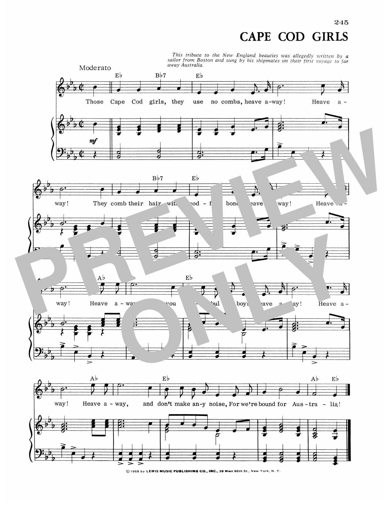 Traditional Folksong Cape Cod Girls Sheet Music Notes & Chords for Piano, Vocal & Guitar Chords (Right-Hand Melody) - Download or Print PDF