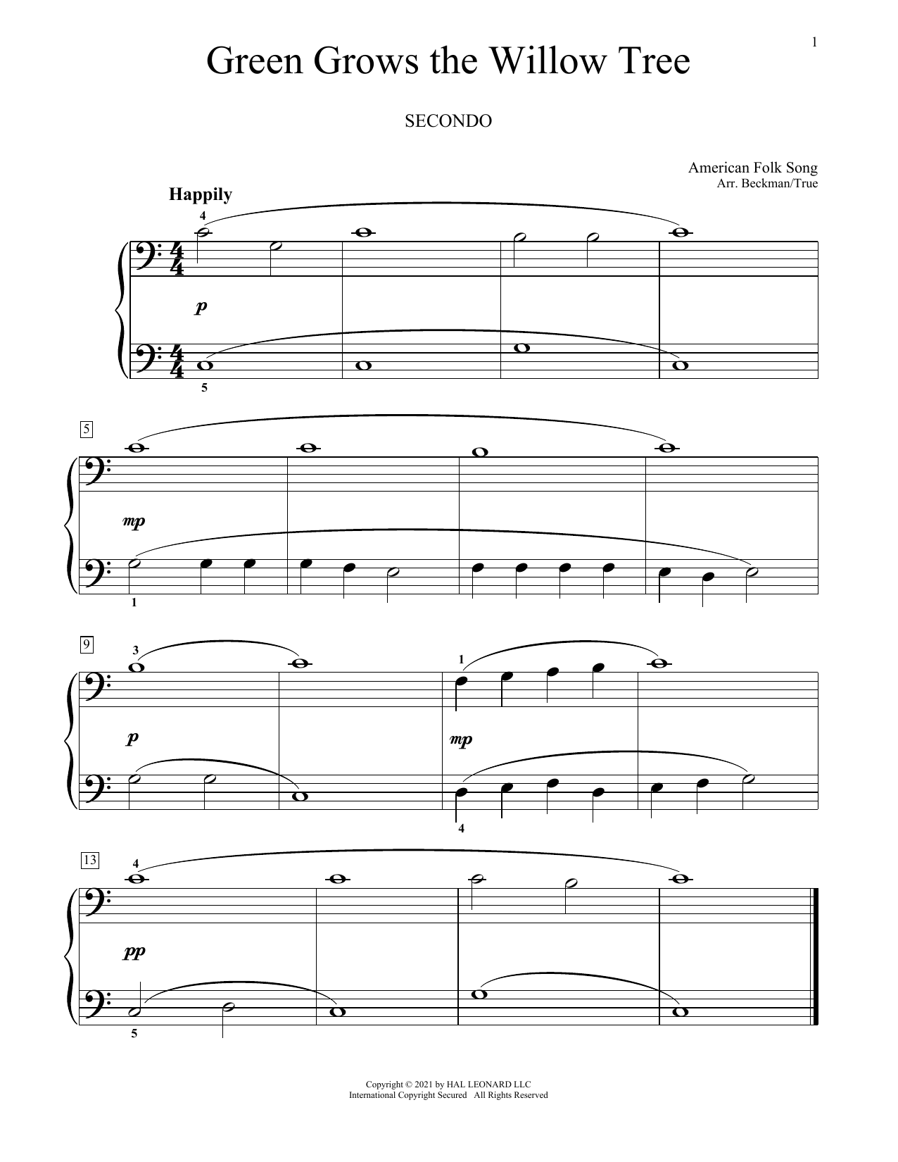 Traditional Folksong Green Grows The Willow Tree Sheet Music Notes & Chords for Piano Duet - Download or Print PDF