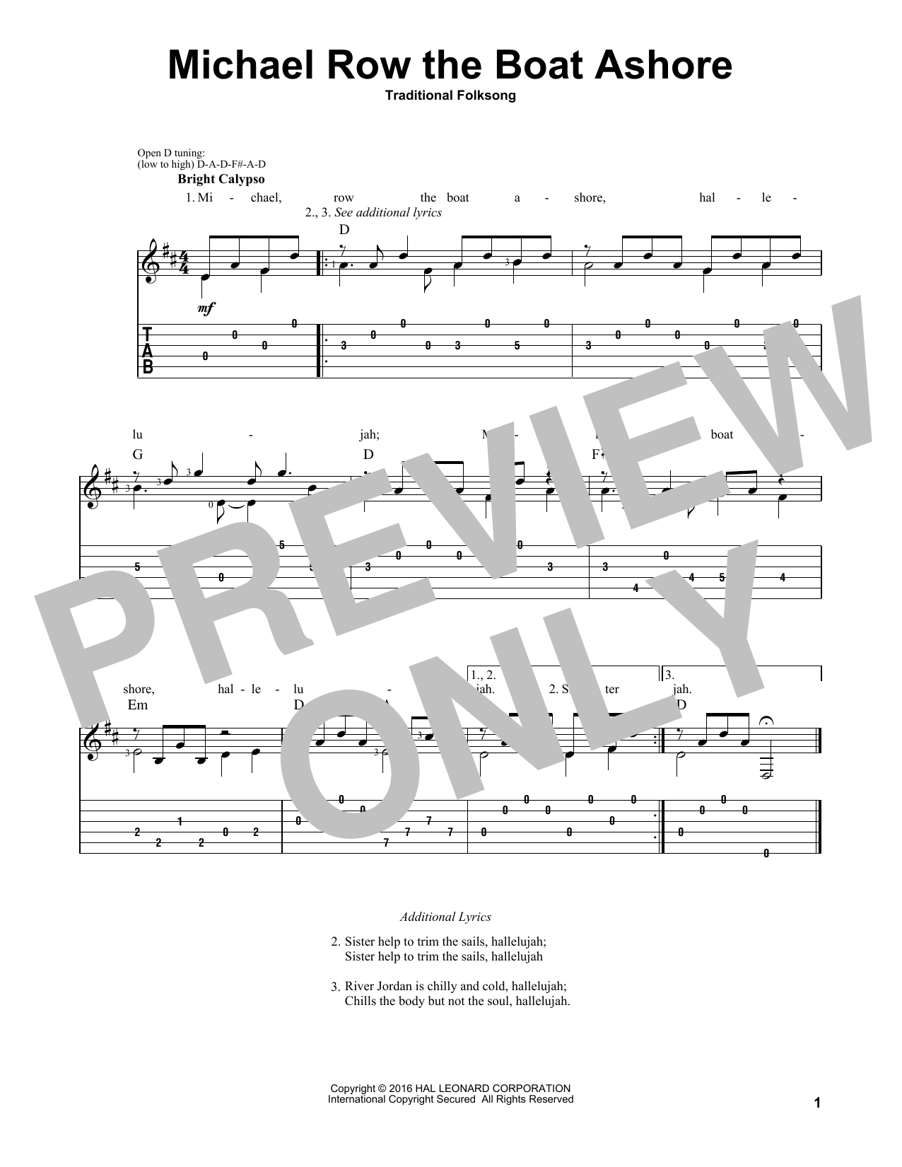 Mark Phillips Michael Row The Boat Ashore Sheet Music Notes & Chords for Guitar Tab - Download or Print PDF