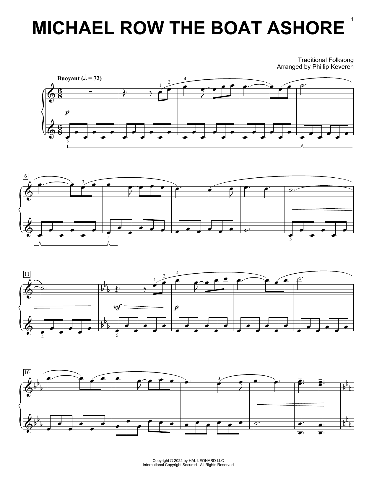 Traditional Folksong Michael Row The Boat Ashore (arr. Phillip Keveren) Sheet Music Notes & Chords for Piano Solo - Download or Print PDF