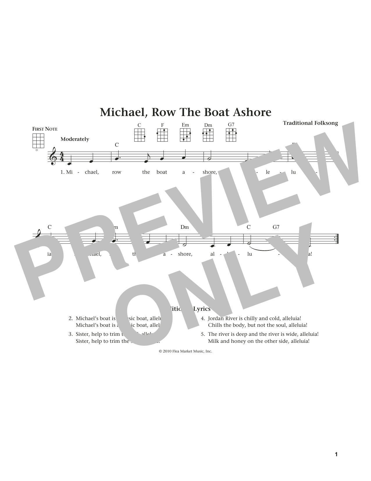 Traditional Folksong Michael Row The Boat Ashore (from The Daily Ukulele) (arr. Liz and Jim Beloff) Sheet Music Notes & Chords for Ukulele - Download or Print PDF