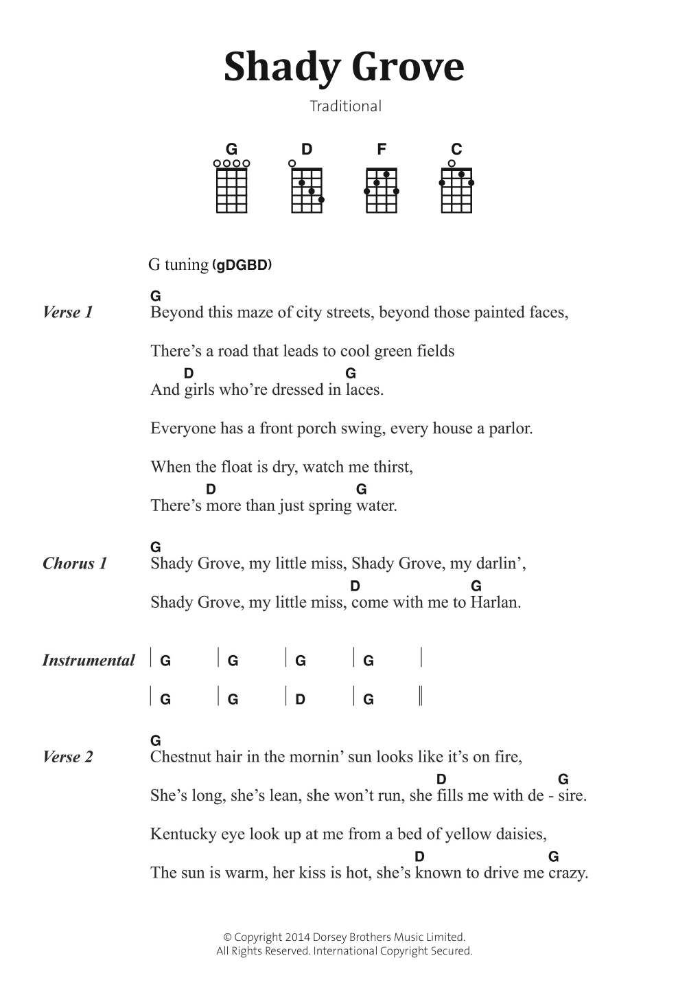 Traditional Folksong Shady Grove Sheet Music Notes & Chords for Banjo Lyrics & Chords - Download or Print PDF