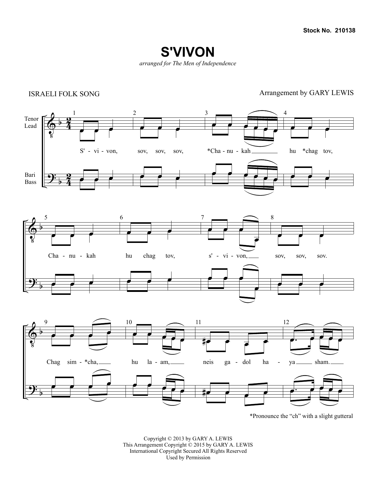 Traditional Folksong S'Vivon (arr. Gary Lewis) Sheet Music Notes & Chords for TTBB Choir - Download or Print PDF