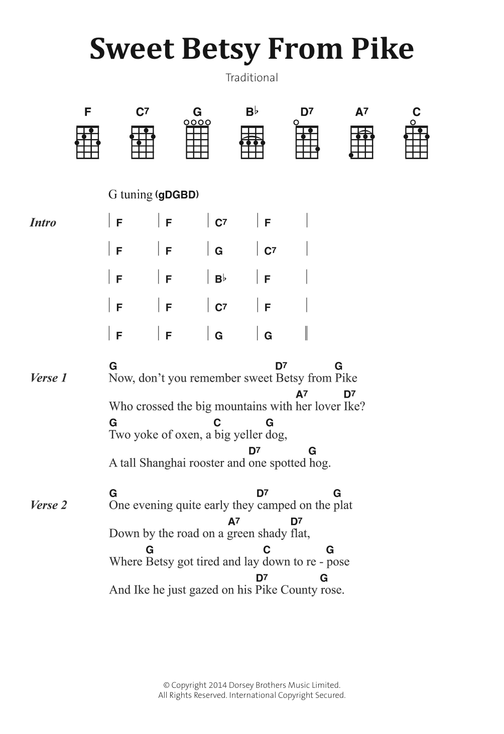 Traditional Folksong Sweet Betsy From Pike Sheet Music Notes & Chords for Banjo Lyrics & Chords - Download or Print PDF