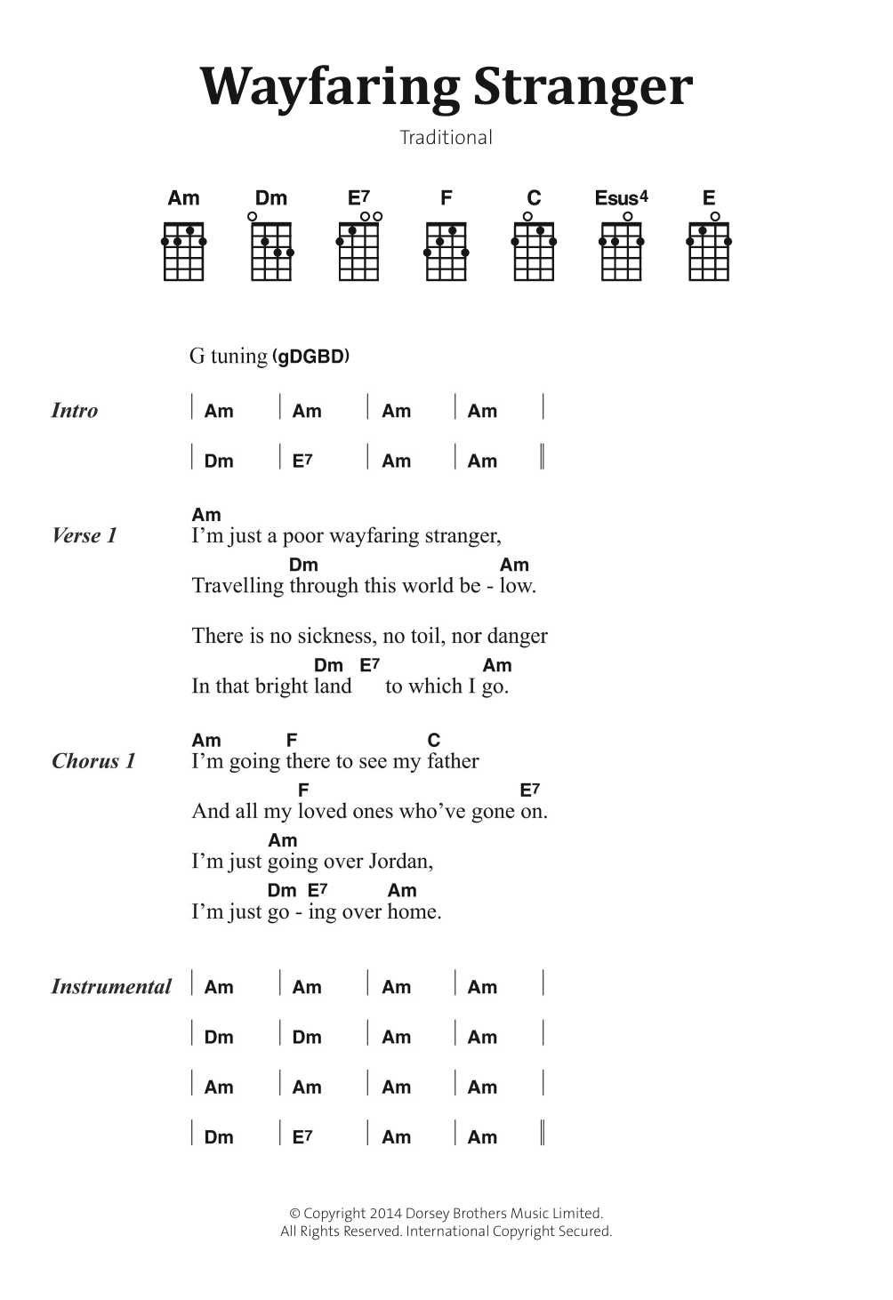 Traditional Folksong Wayfaring Stranger Sheet Music Notes & Chords for Banjo Lyrics & Chords - Download or Print PDF