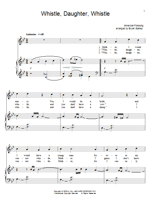 Traditional Folksong Whistle, Daughter, Whistle Sheet Music Notes & Chords for Piano, Vocal & Guitar (Right-Hand Melody) - Download or Print PDF