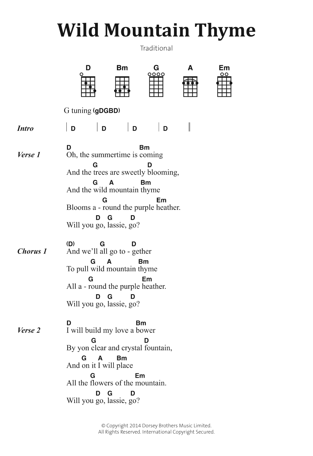 Traditional Folksong Wild Mountain Thyme Sheet Music Notes & Chords for Banjo Lyrics & Chords - Download or Print PDF