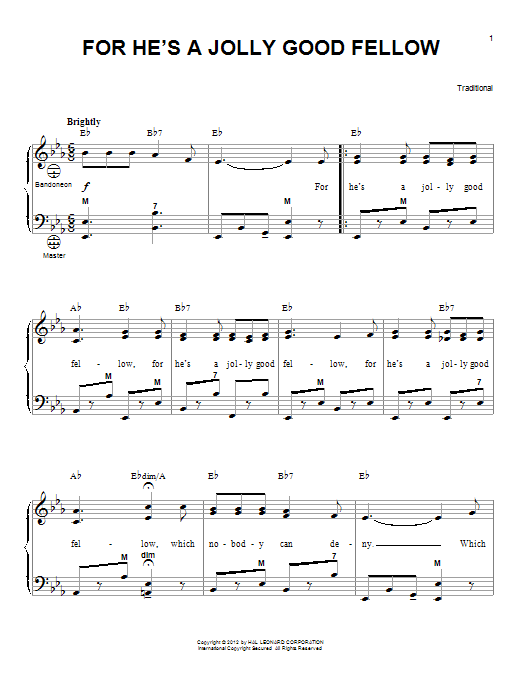 Gary Meisner For He's A Jolly Good Fellow Sheet Music Notes & Chords for Accordion - Download or Print PDF