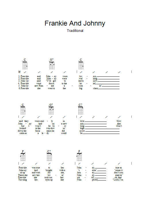 Traditional Frankie And Johnny Sheet Music Notes & Chords for Ukulele with strumming patterns - Download or Print PDF