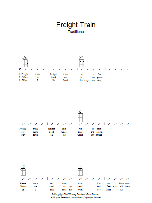 Traditional Freight Train Sheet Music Notes & Chords for Ukulele with strumming patterns - Download or Print PDF