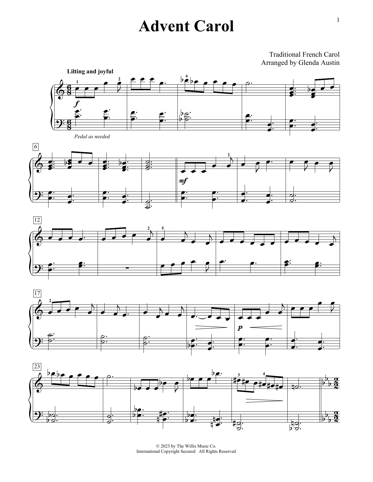 Traditional French Carol Advent Carol (arr. Glenda Austin) Sheet Music Notes & Chords for Educational Piano - Download or Print PDF