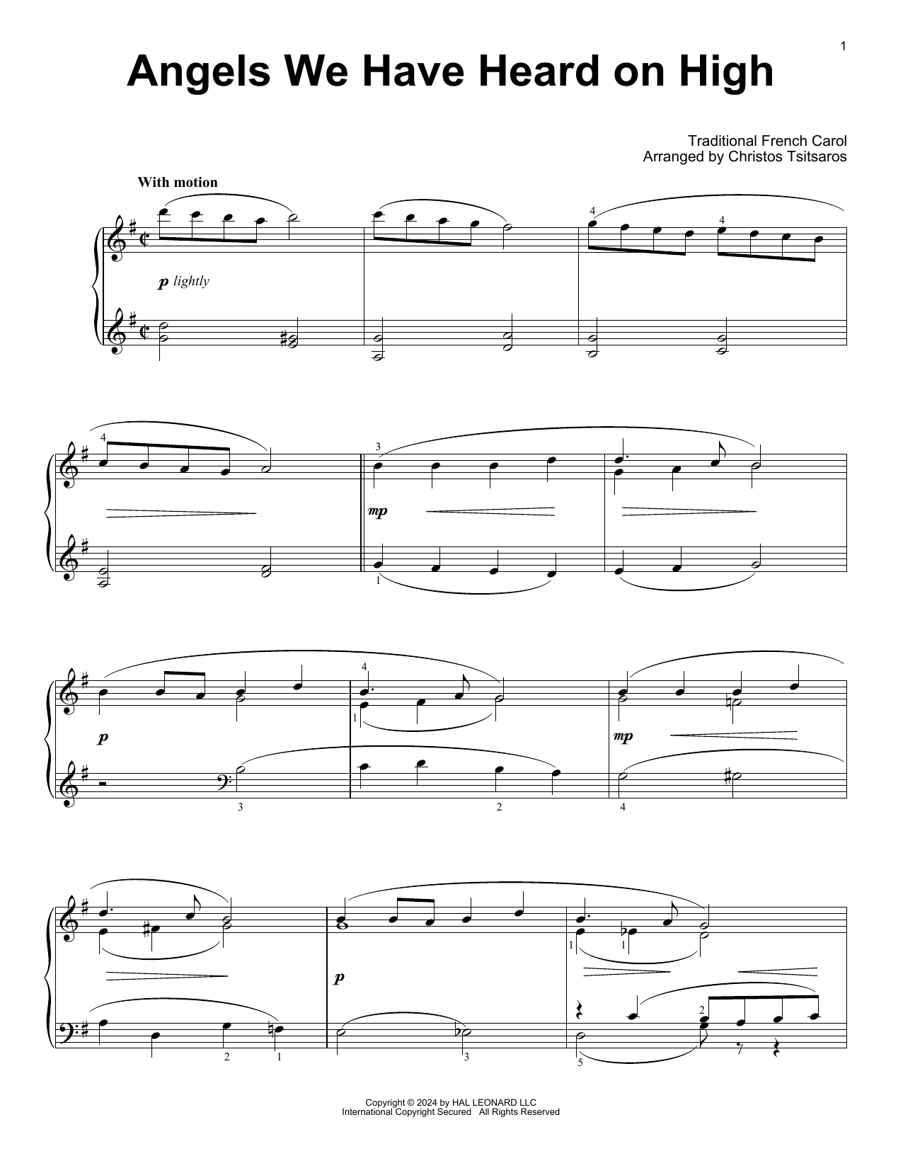 Traditional French Carol Angels We Have Heard On High (arr. Christos Tsitsaros) Sheet Music Notes & Chords for Easy Piano Solo - Download or Print PDF