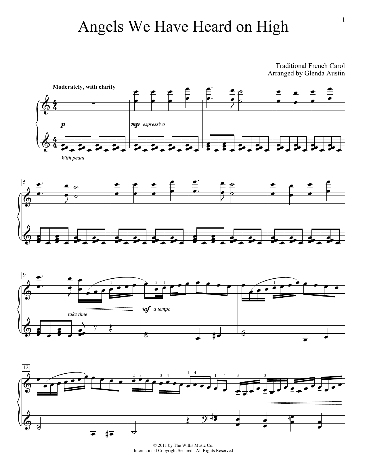 Traditional French Carol Angels We Have Heard On High (arr. Glenda Austin) Sheet Music Notes & Chords for Piano Solo - Download or Print PDF