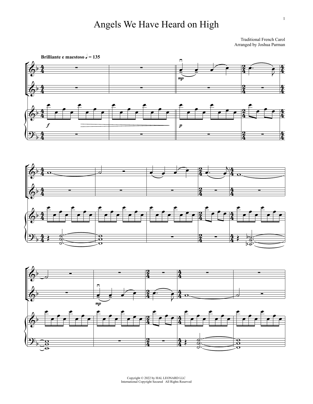 Traditional French Carol Angels We Have Heard On High (for Violin Duet and Piano) Sheet Music Notes & Chords for Violin and Piano - Download or Print PDF