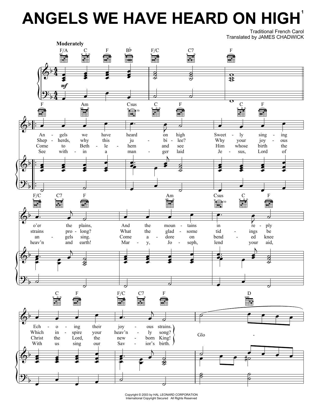 Traditional French Carol Angels We Have Heard On High Sheet Music Notes & Chords for Really Easy Guitar - Download or Print PDF