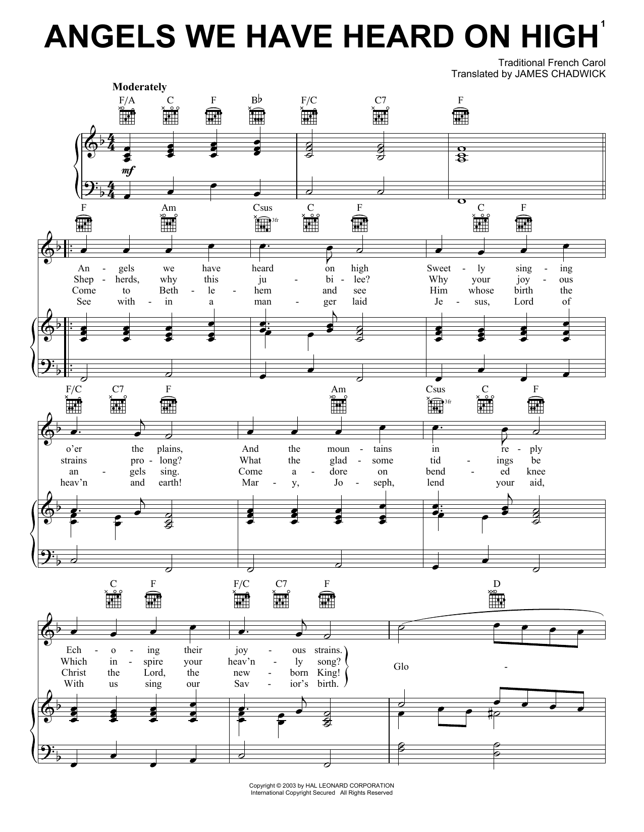 Traditional French Carol Angels We Have Heard On High Sheet Music Notes & Chords for Guitar Tab - Download or Print PDF