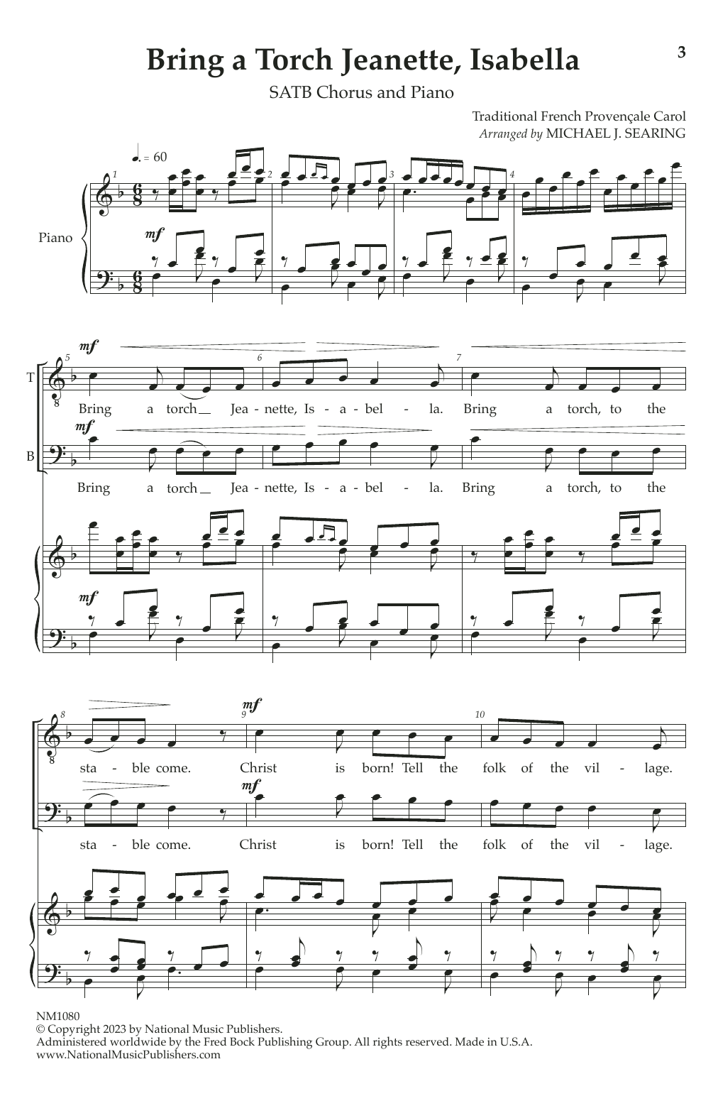 Traditional French Carol Bring a Torch, Jeanette, Isabella (arr. Michael J. Searing) Sheet Music Notes & Chords for SATB Choir - Download or Print PDF