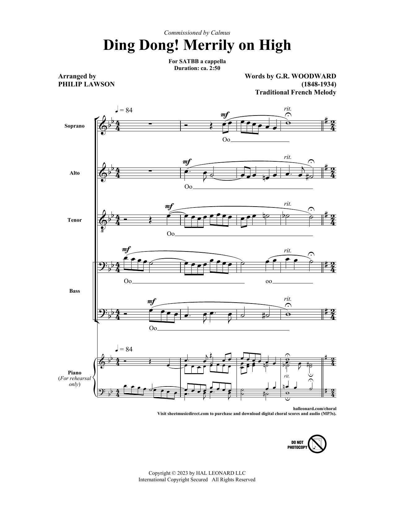 Traditional French Carol Ding Dong! Merrily On High (arr. Philip Lawson) Sheet Music Notes & Chords for SATBB Choir - Download or Print PDF