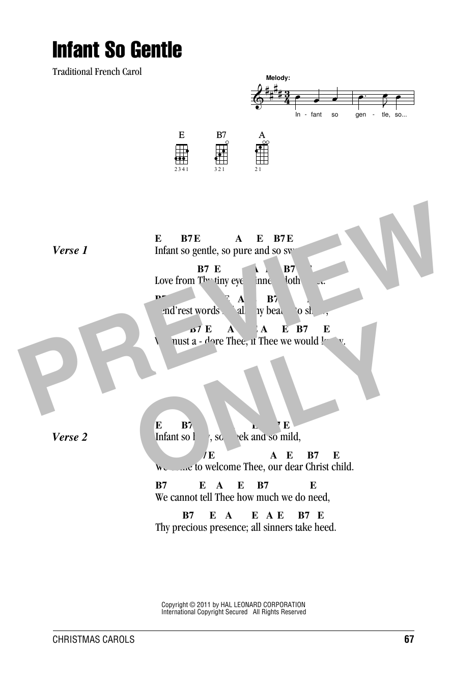 Traditional French Carol Infant So Gentle Sheet Music Notes & Chords for Ukulele with strumming patterns - Download or Print PDF