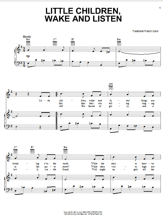 Traditional French Carol Little Children, Wake And Listen Sheet Music Notes & Chords for Piano, Vocal & Guitar (Right-Hand Melody) - Download or Print PDF Traditional French Carol Little Children, Wake And Listen Sheet Music Notes & Chords for Piano, Vocal & Guitar (Right-Hand Melody) - Download or Print PDF