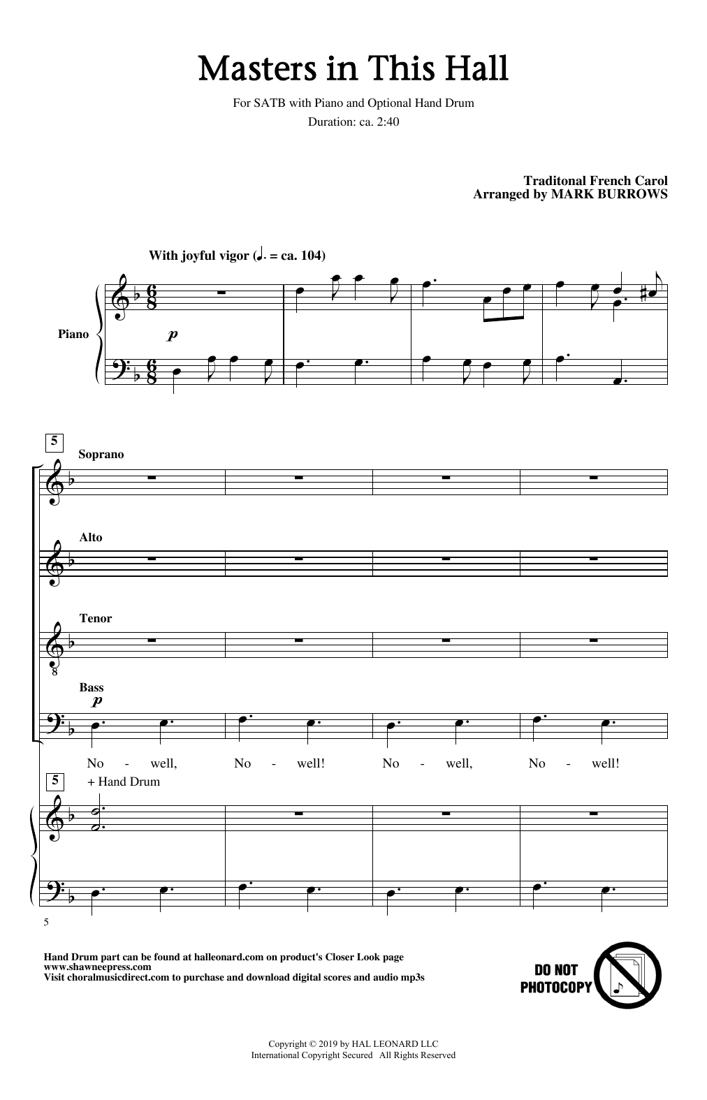 Traditional French Carol Masters In This Hall (arr. Mark Burrows) Sheet Music Notes & Chords for SATB Choir - Download or Print PDF
