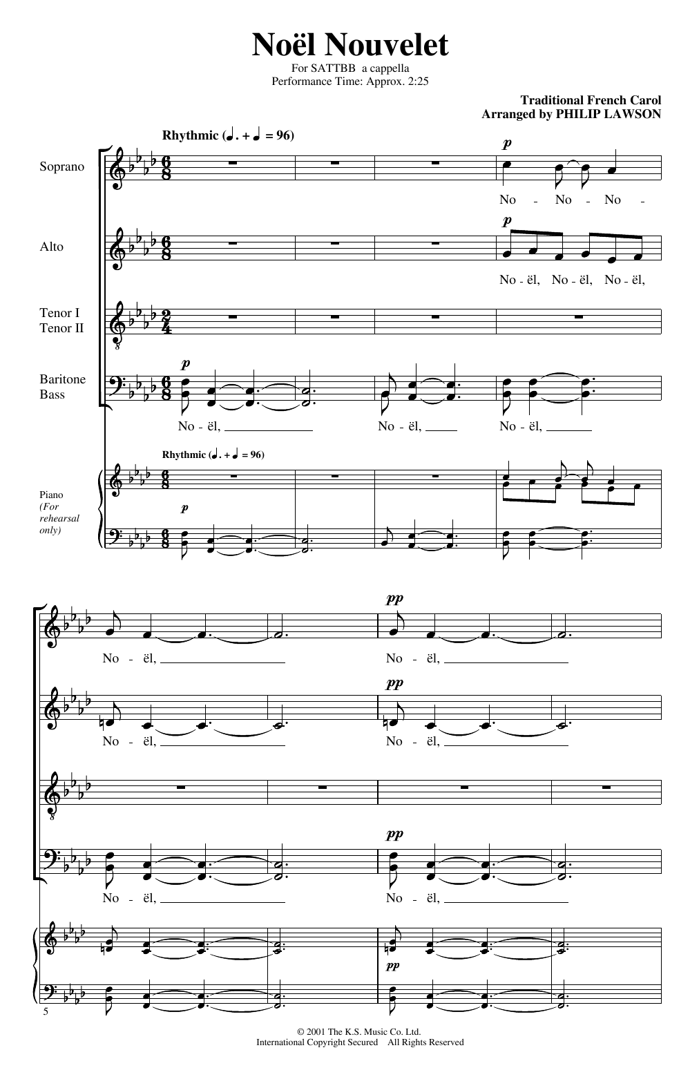 Traditional French Carol Noël Nouvelet (arr. Philip Lawson) Sheet Music Notes & Chords for SATTBB Choir - Download or Print PDF