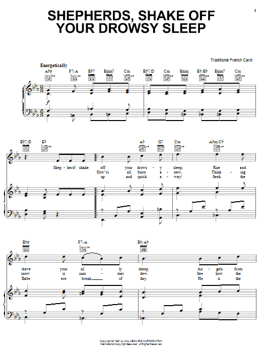 Traditional French Carol Shepherd! Shake Off Your Drowsy Sleep Sheet Music Notes & Chords for Piano, Vocal & Guitar (Right-Hand Melody) - Download or Print PDF
