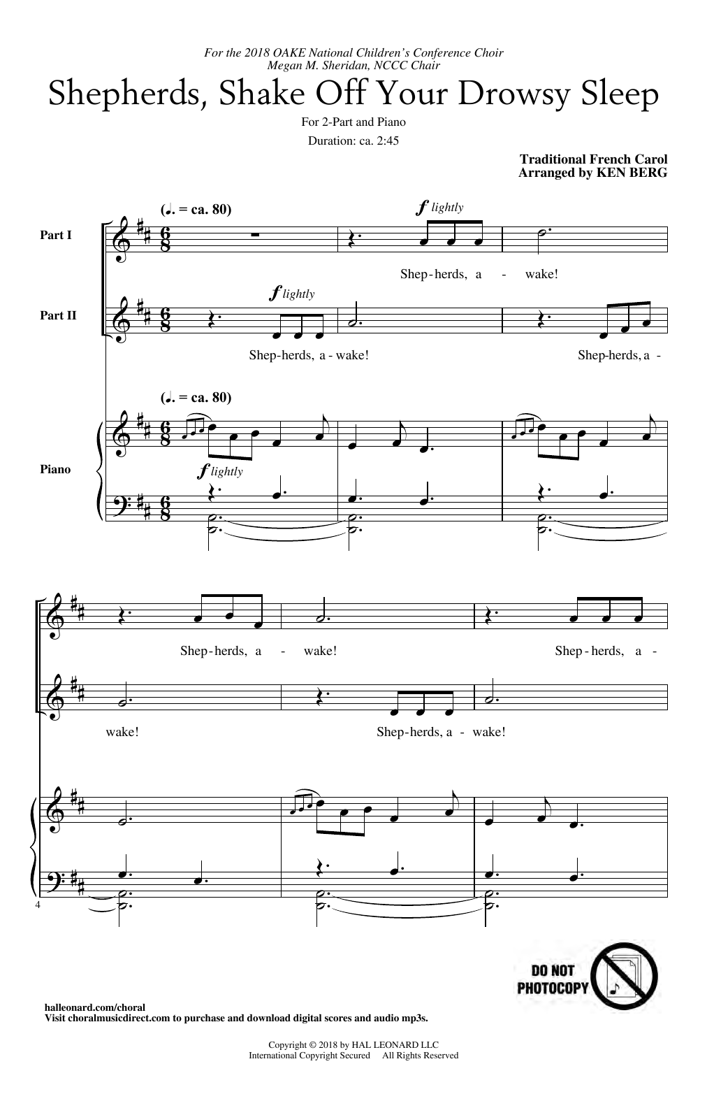 Traditional French Carol Shepherds, Shake Off Your Drowsy Sleep (arr. Ken Berg) Sheet Music Notes & Chords for 2-Part Choir - Download or Print PDF