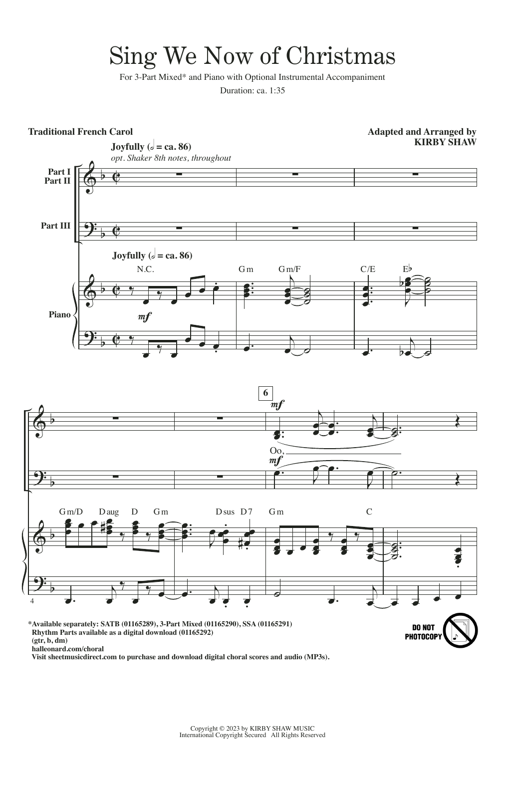 Traditional French Carol Sing We Now Of Christmas (arr. Kirby Shaw) Sheet Music Notes & Chords for 3-Part Mixed Choir - Download or Print PDF