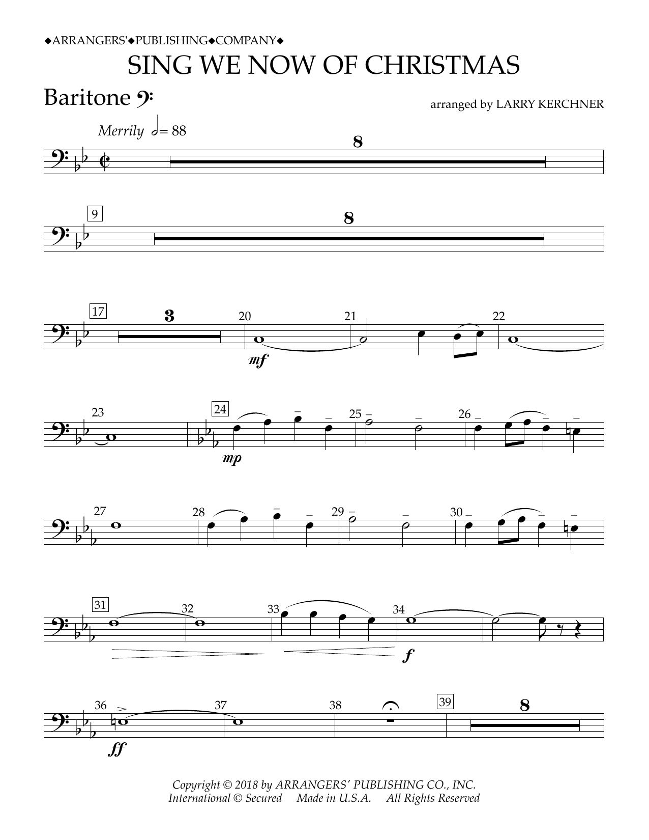 Traditional French Carol Sing We Now of Christmas (arr. Larry Kerchner) - Baritone B.C. Sheet Music Notes & Chords for Concert Band - Download or Print PDF