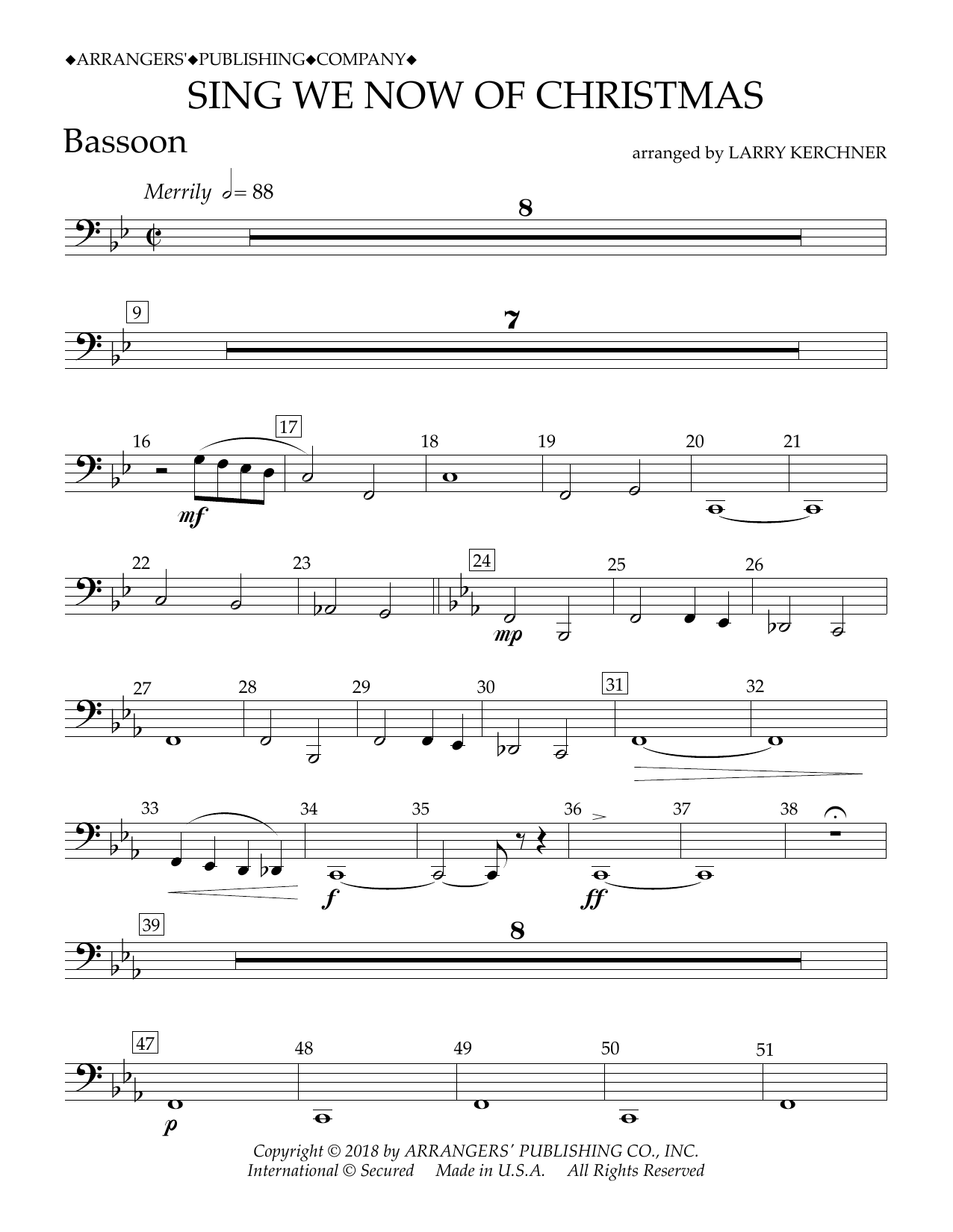 Traditional French Carol Sing We Now of Christmas (arr. Larry Kerchner) - Bassoon Sheet Music Notes & Chords for Concert Band - Download or Print PDF