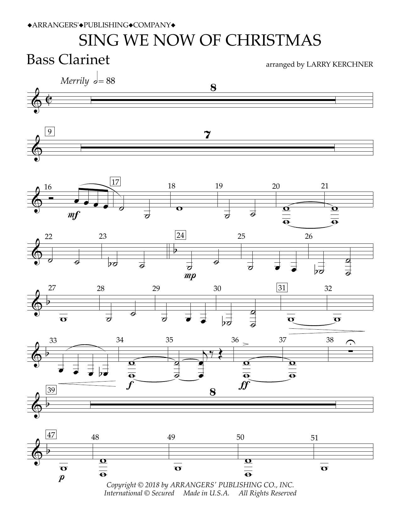 Traditional French Carol Sing We Now of Christmas (arr. Larry Kerchner) - Bb Bass Clarinet Sheet Music Notes & Chords for Concert Band - Download or Print PDF