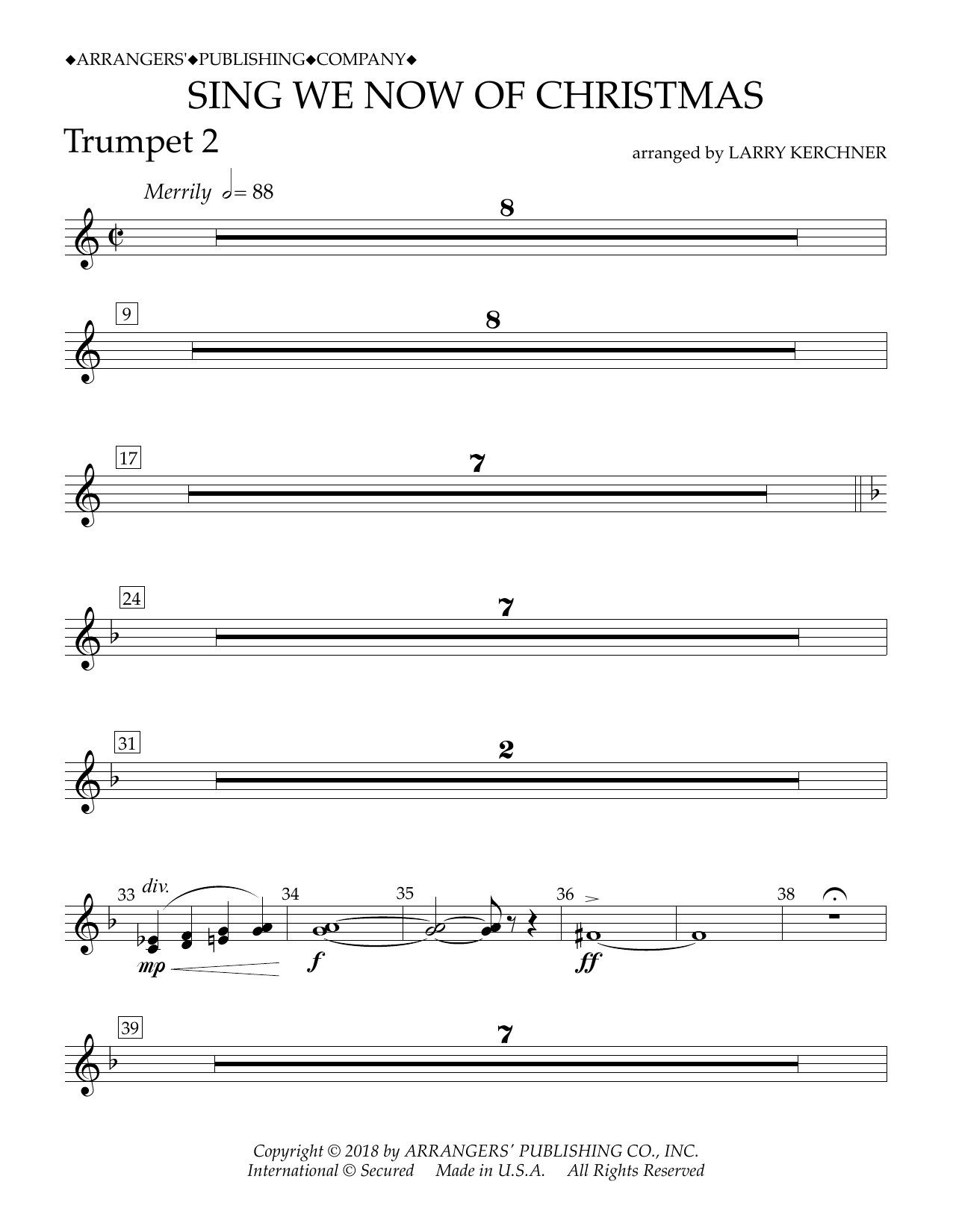 Traditional French Carol Sing We Now of Christmas (arr. Larry Kerchner) - Bb Trumpet 2 Sheet Music Notes & Chords for Concert Band - Download or Print PDF