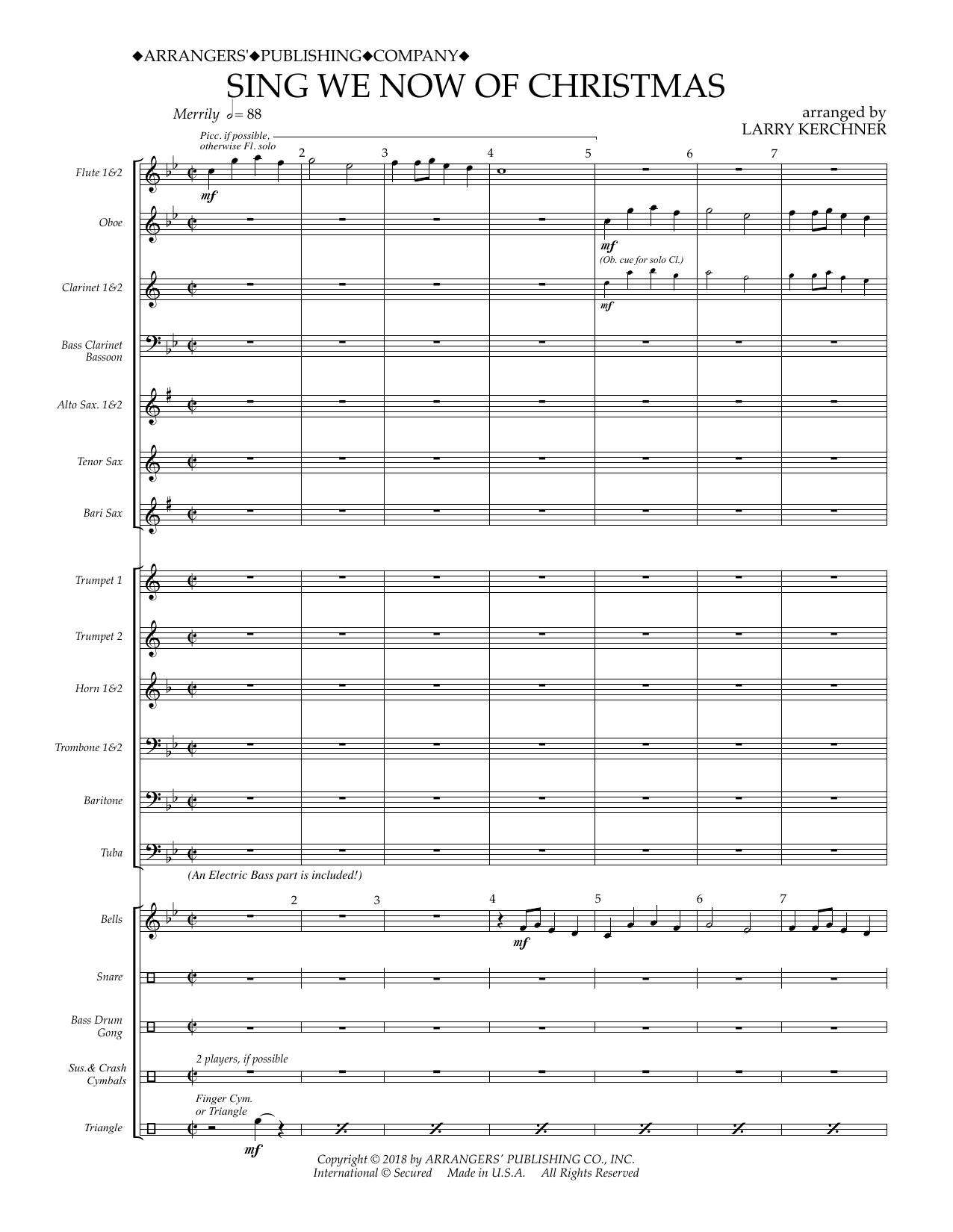 Traditional French Carol Sing We Now of Christmas (arr. Larry Kerchner) - Conductor Score (Full Score) Sheet Music Notes & Chords for Concert Band - Download or Print PDF