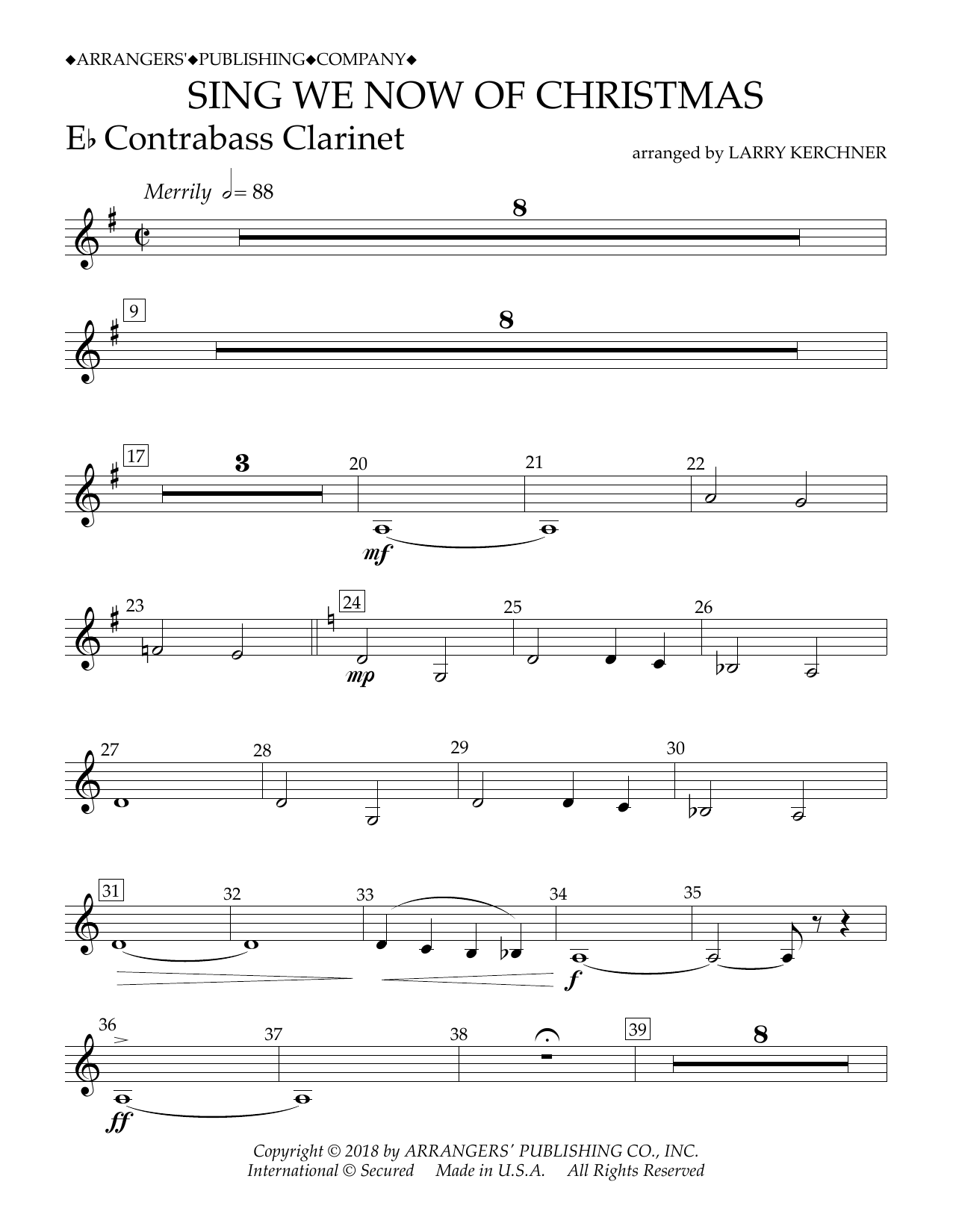Traditional French Carol Sing We Now of Christmas (arr. Larry Kerchner) - Eb Contra Bass Clarinet Sheet Music Notes & Chords for Concert Band - Download or Print PDF