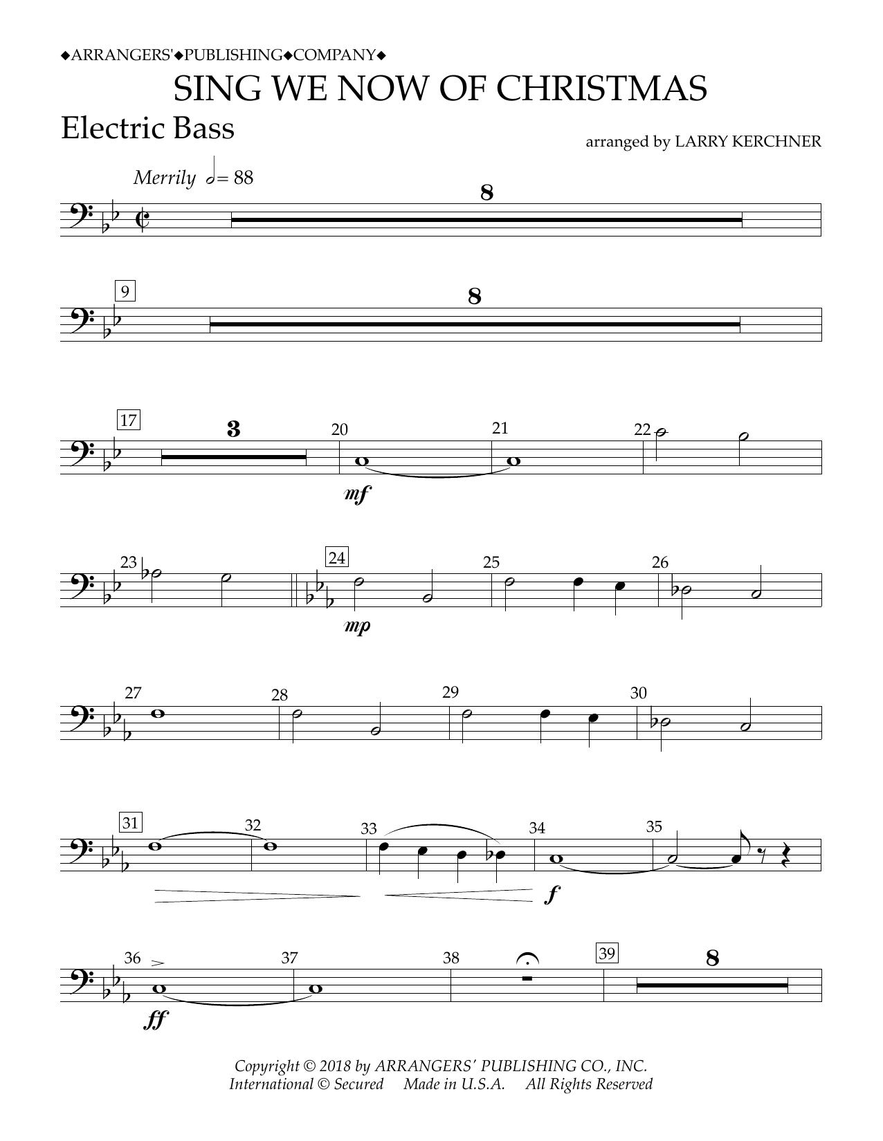 Traditional French Carol Sing We Now of Christmas (arr. Larry Kerchner) - Electric Bass Sheet Music Notes & Chords for Concert Band - Download or Print PDF