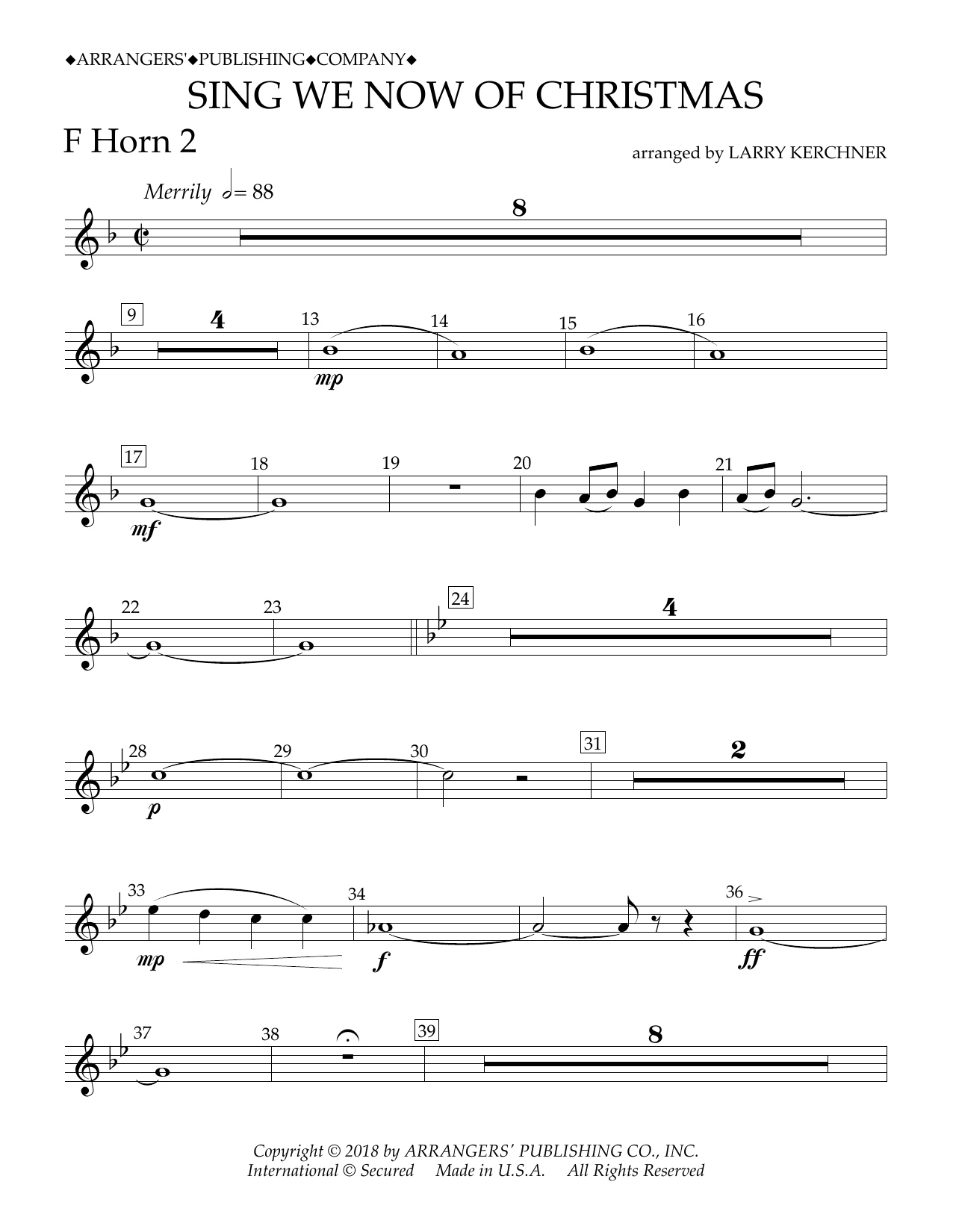 Traditional French Carol Sing We Now of Christmas (arr. Larry Kerchner) - F Horn 2 Sheet Music Notes & Chords for Concert Band - Download or Print PDF