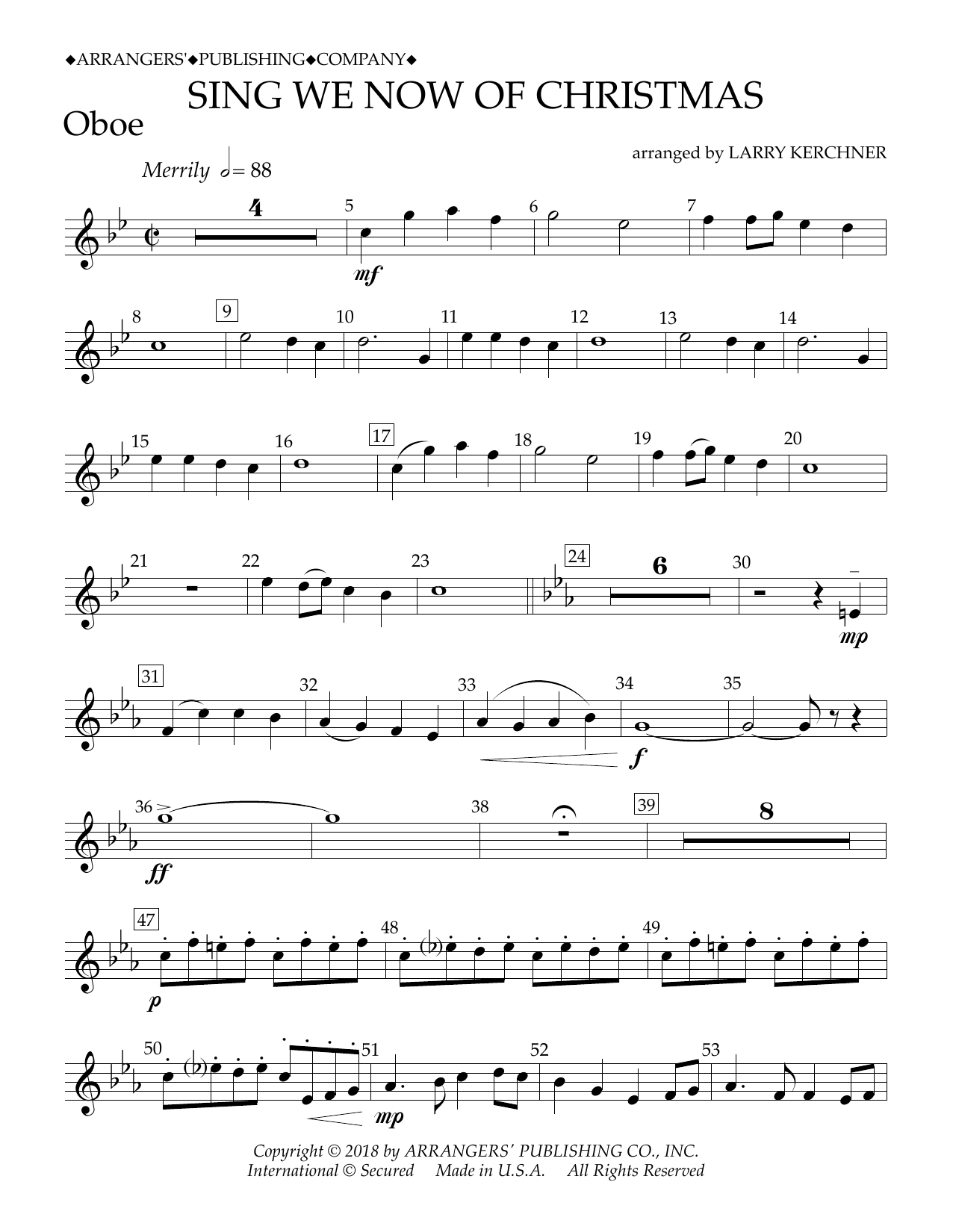 Traditional French Carol Sing We Now of Christmas (arr. Larry Kerchner) - Oboe Sheet Music Notes & Chords for Concert Band - Download or Print PDF